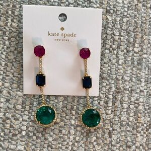 Kate Spade Gold-Tone Earrings with Green, Pink, and Blue Stones